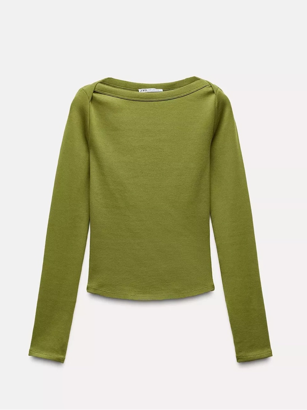 Zara Olive Green Boatneck Long Sleeve Top